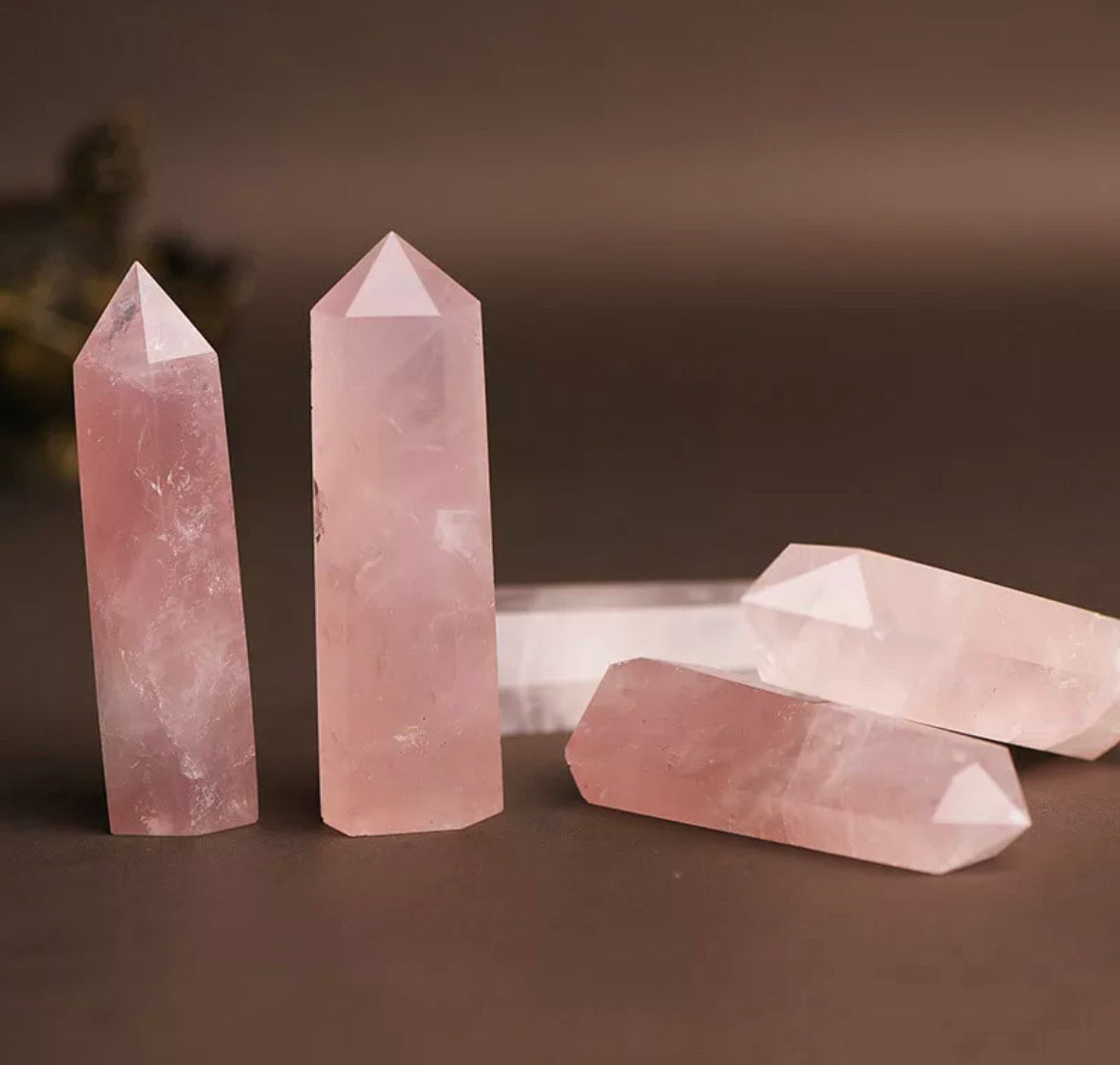 Pink Rose Quartz gemstone Crystal Point Wand Obelisk Natural Healing
