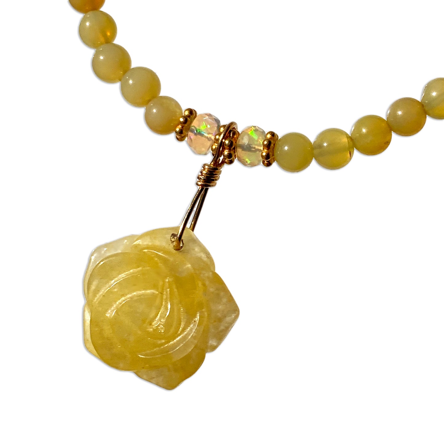 Yellow Opals, Ethiopian Opals, Yellow Aventurine gemstone Flower Necklace