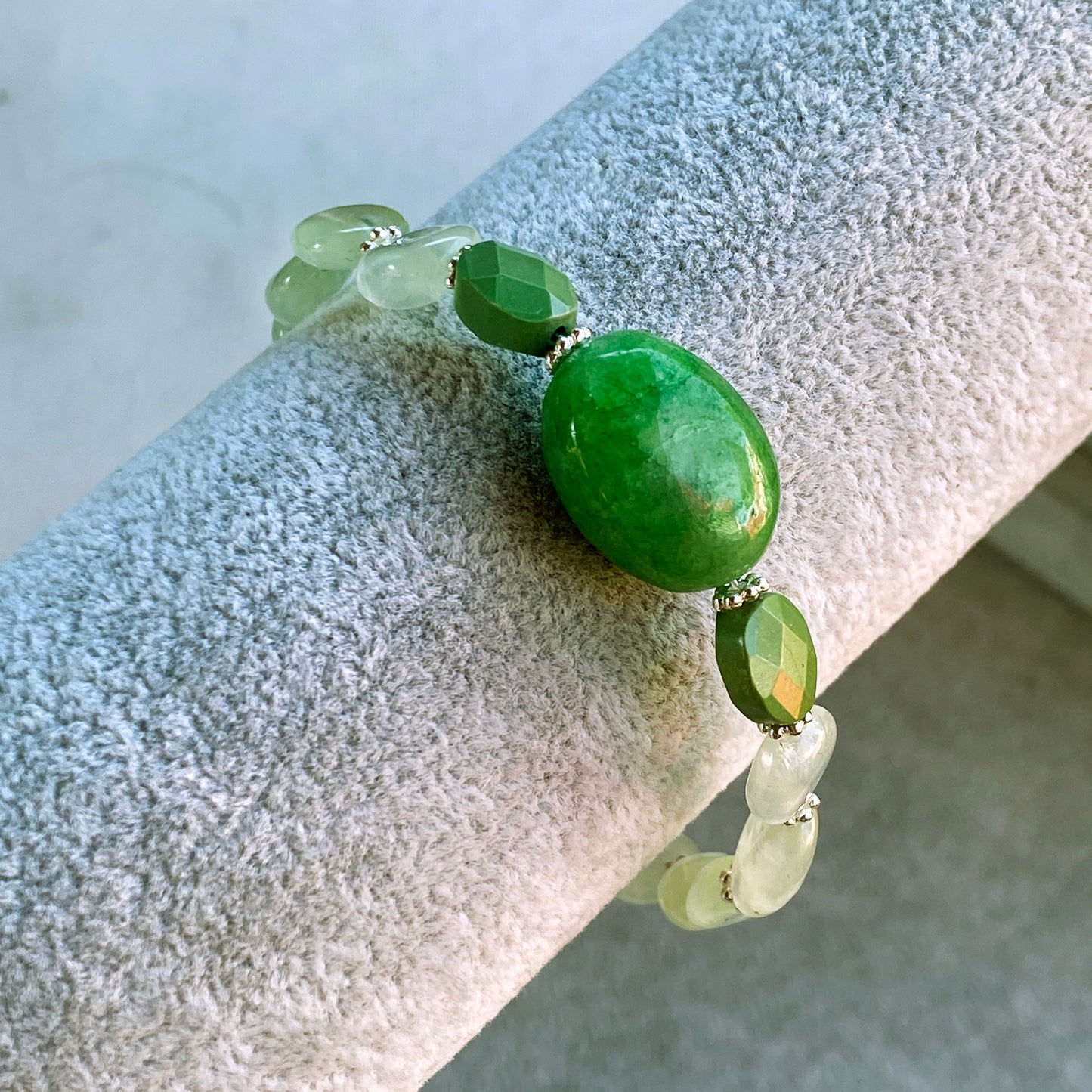 Green Emerald, Green Turquoise, and Prehnite gemstone Bracelet