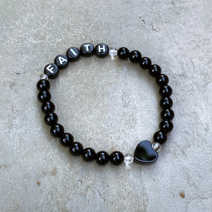 Onyx and Clear Quartz Gemstone “FAITH” Bracelet