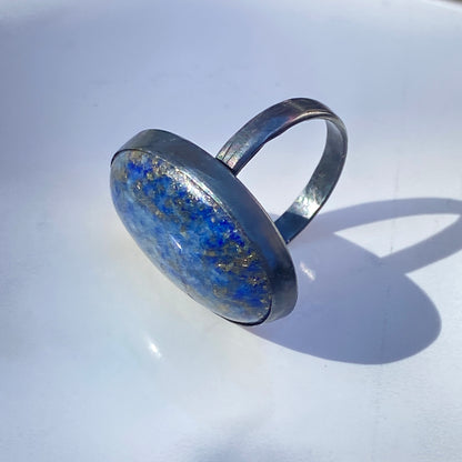 Lapis Lazuli gemstone and Oxidized Sterling Silver Ring