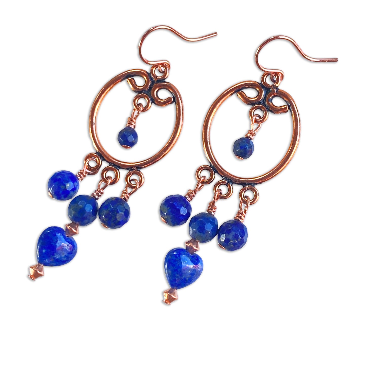 Lapis Lazuli gemstone and Copper Chandelier earrings