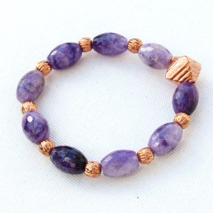 Copper and Charoite Beaded Stretch Bracelet