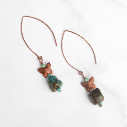 Natural Turquoise gemstones and Genuine Copper Drop Earrings