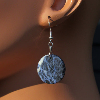 Sodalite gemstone Hand Wrapped Sterling Silver Drop Earrings