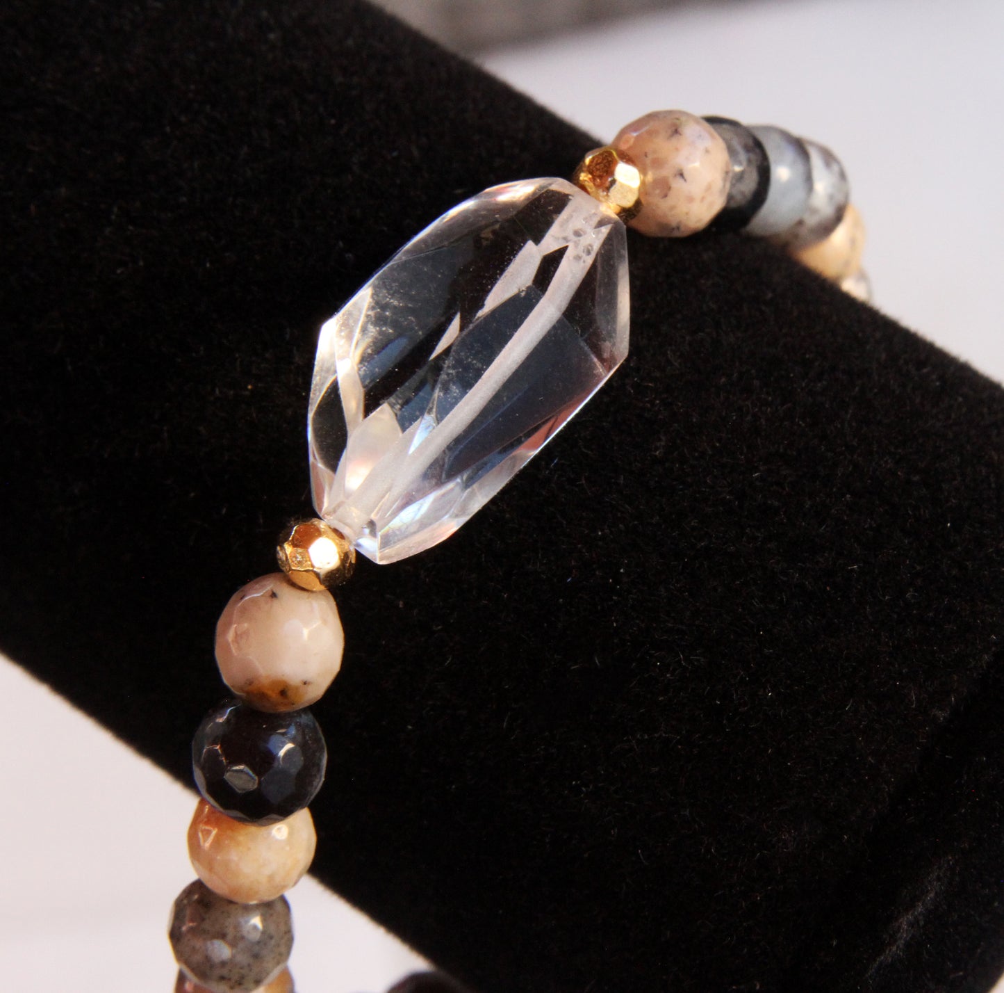Natural Rainbow Opal gemstones, Lemon Quartz, 18 Kt Gold bracelet