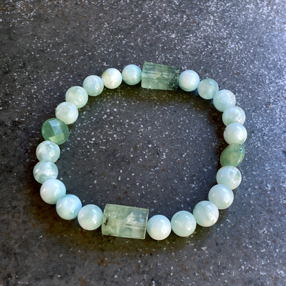 Green Moonstones, Aventurine and Prehnite Gemstone stretch bracelet