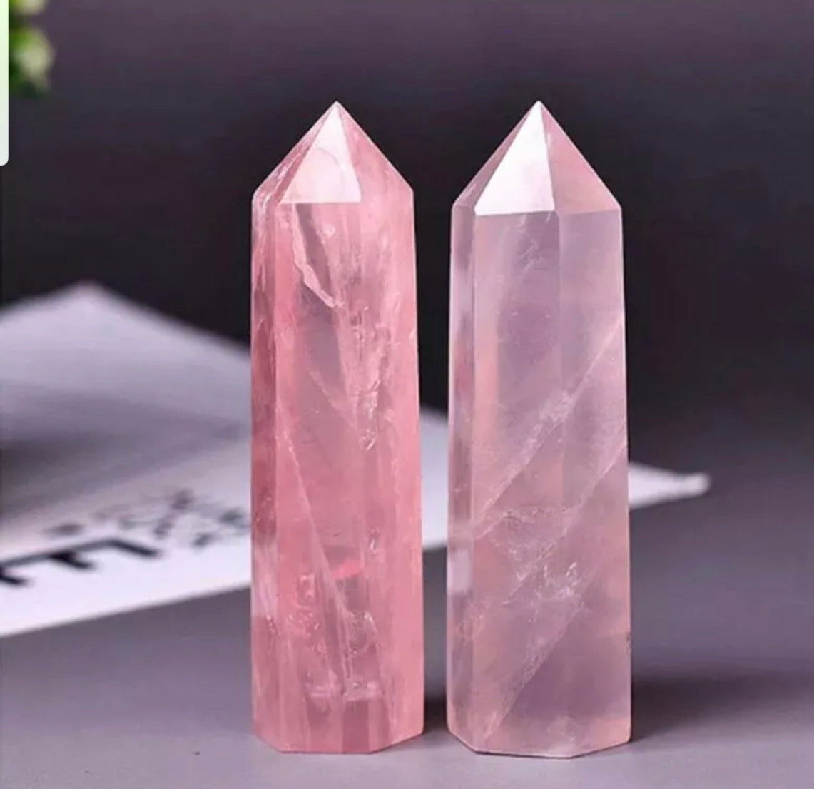 Pink Rose Quartz gemstone Crystal Point Wand Obelisk Natural Healing