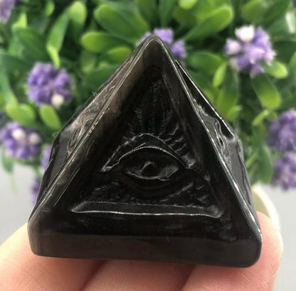 Natural Silver Obsidian gemstone carved Pyramid Eye of Protection