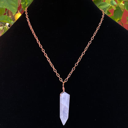 Rose quartz pendant on copper chain necklace