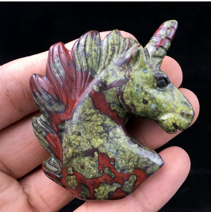 Natural Dragon Bloodstone gemstone carved Unicorn