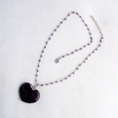 Amethyst gemstone Heart Pendant on Sterling Silver Chain Necklace