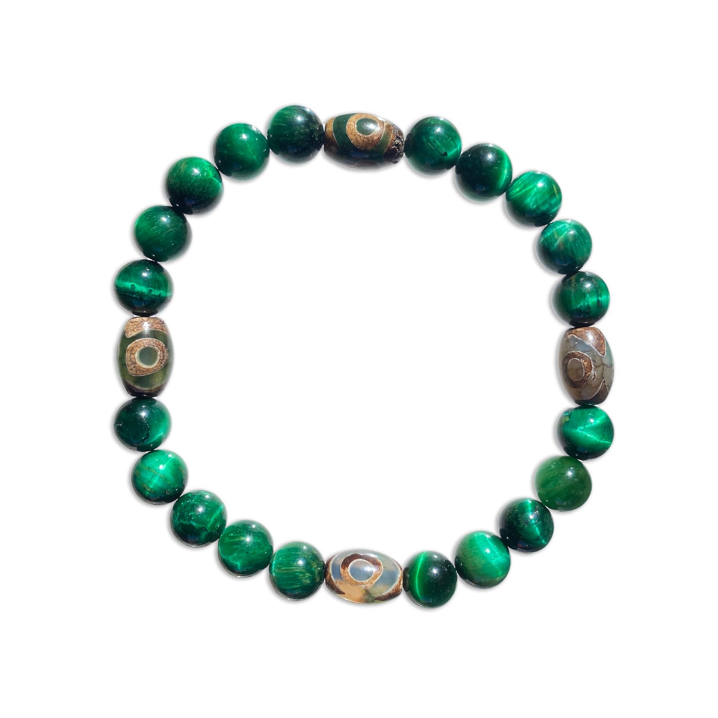 Green Tiger Eye and Tibetan Agate Bracelet