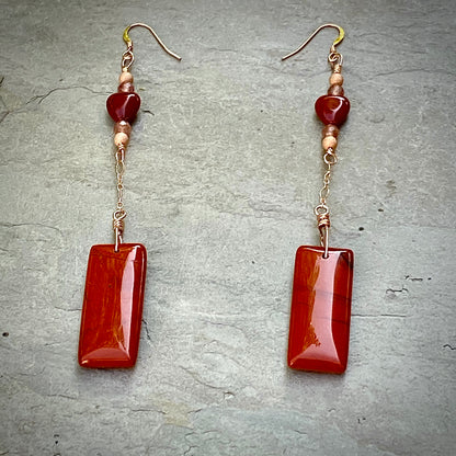 Red Jasper, Strawberry Lepidolite, and 14 kt Rose Gold Filled drop earrings