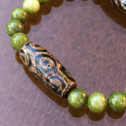 Canadian Jade and Tibetan agate men’s stretch bracelet