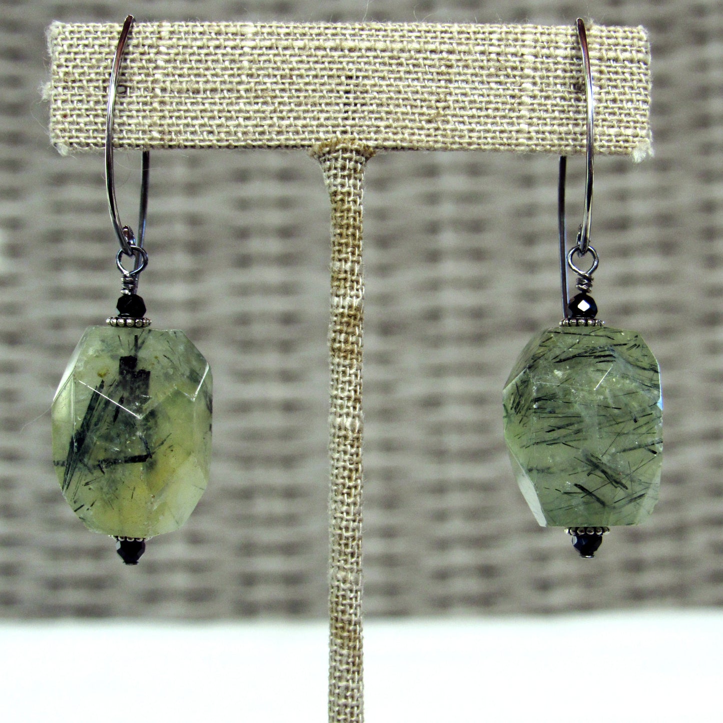 Prehnite and Oxidized Sterling Silver Drop Earrings