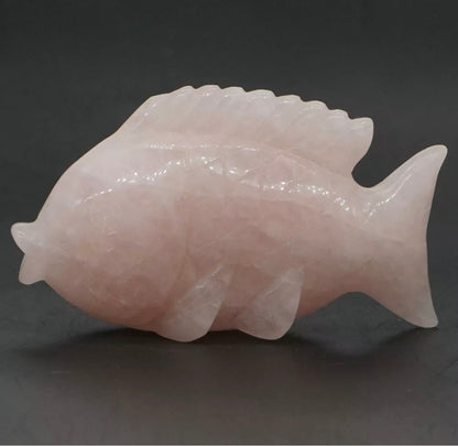 Natural Rose Quartz gemstone carved Koi Fish