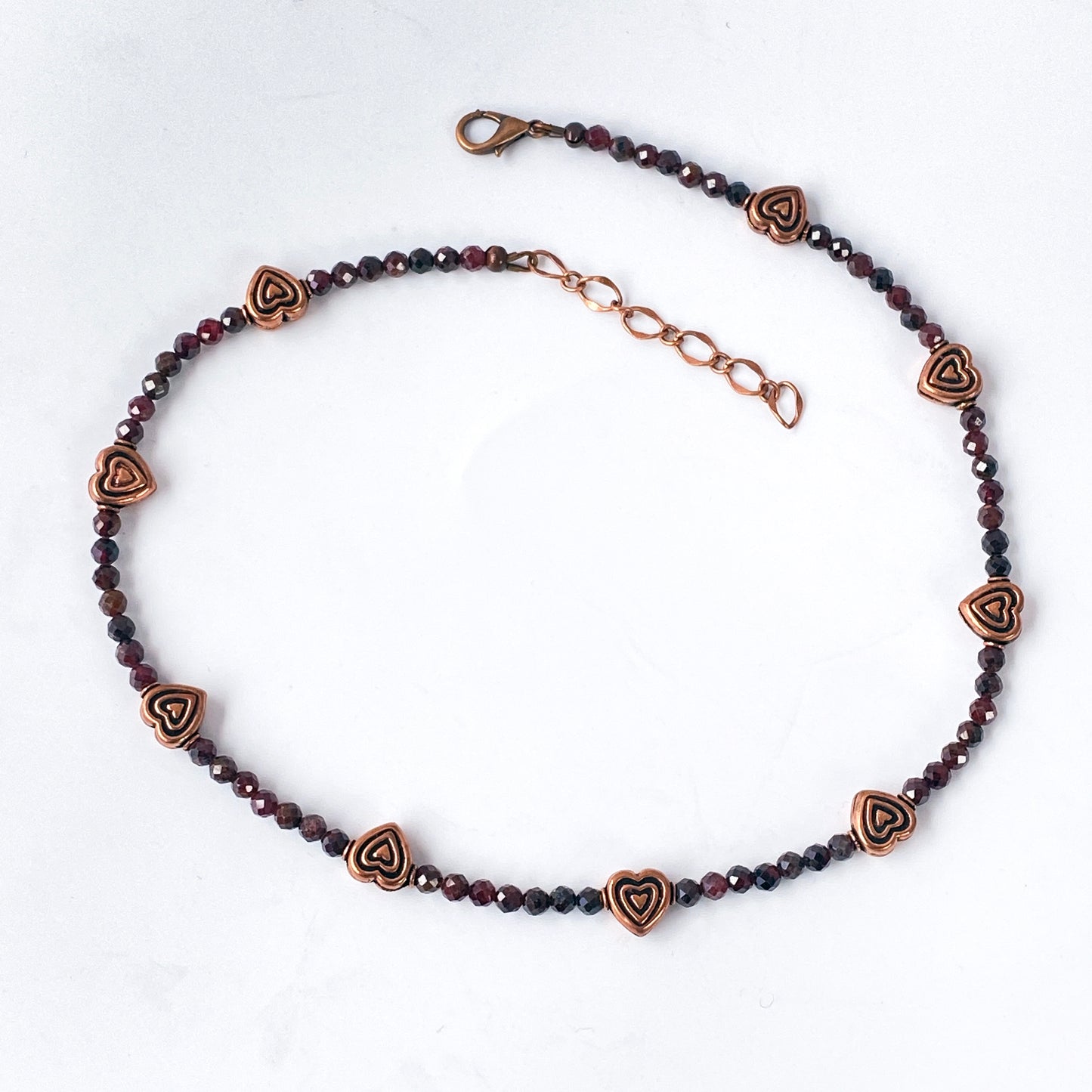 Garnet and Copper Heart Necklace