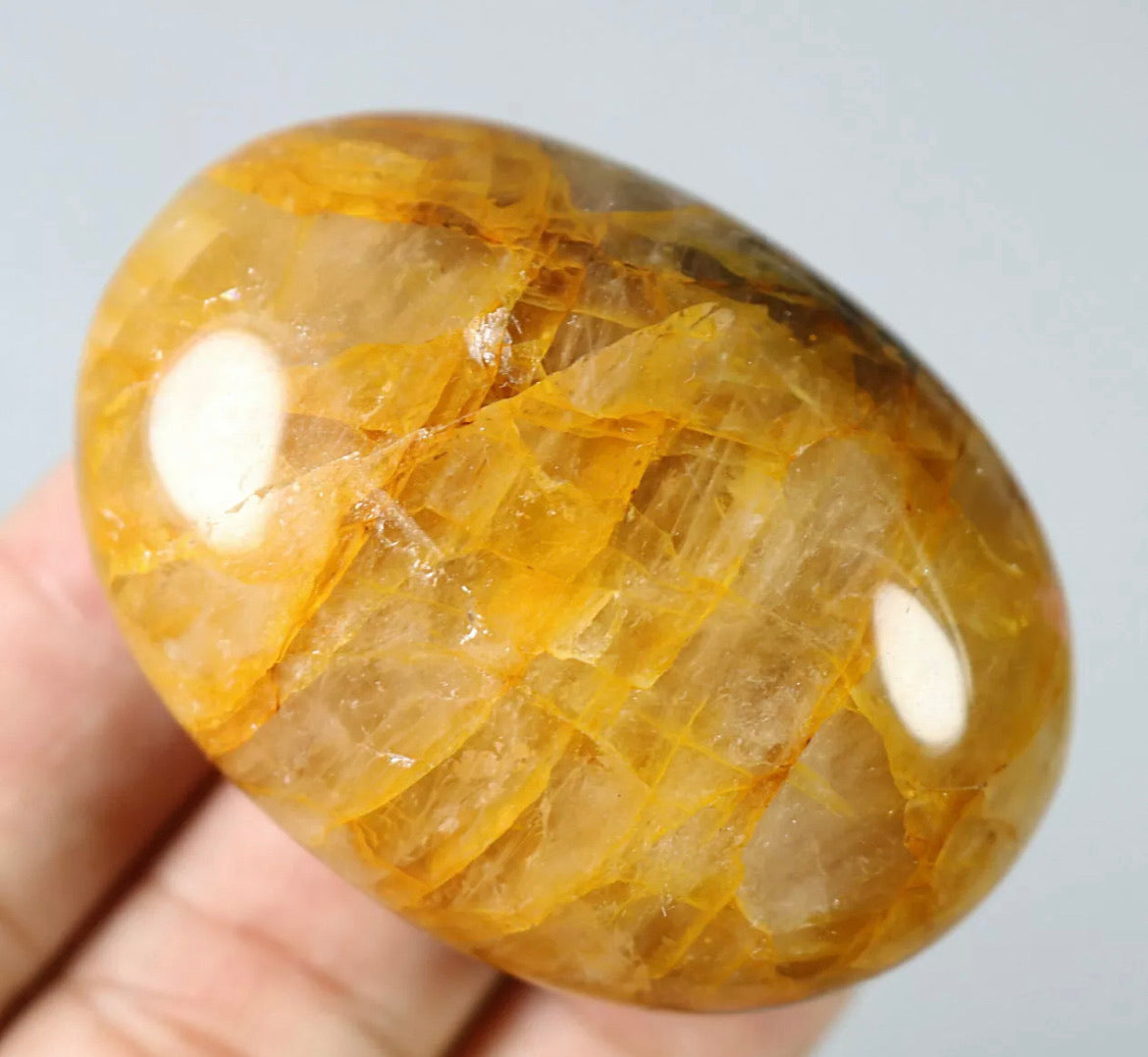 NATURAL Yellow FIRE QUARTZ Hematoid  Palm Stone -Madagascar