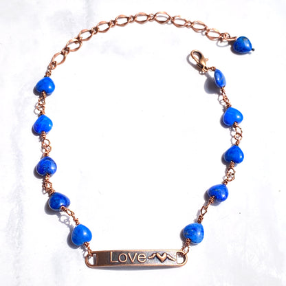 Lapis Lazuli gemstone Hearts on copper chain Anklet