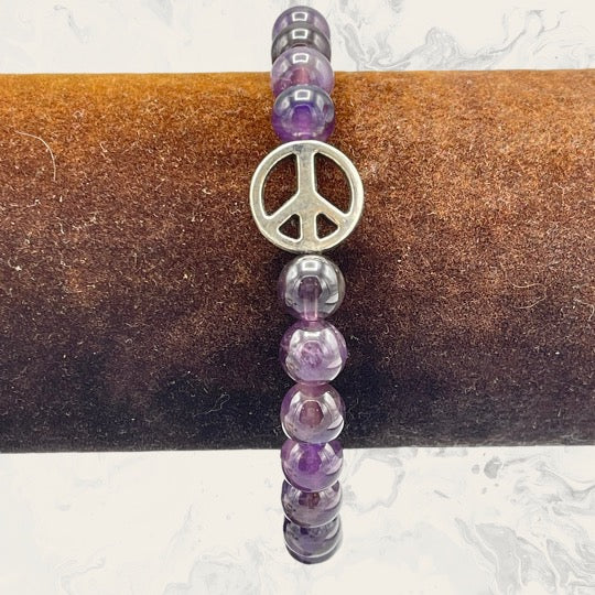 Amethyst and Peace Sign Bracelet