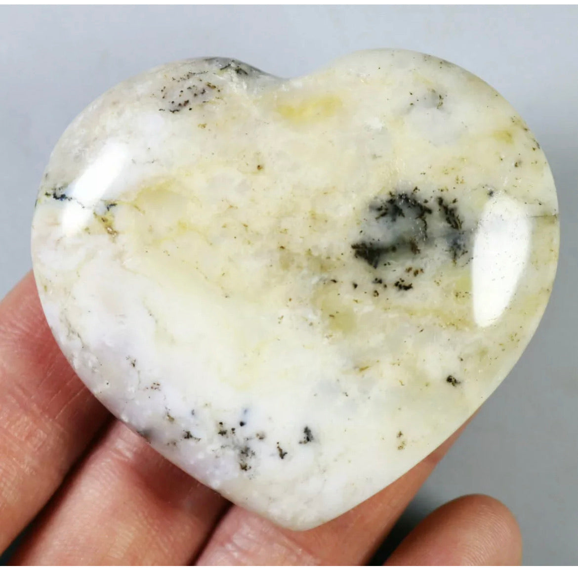 NATURAL Opal with aquatic plant QUARTZ CRYSTAL Polished Love Heart-Madagascar