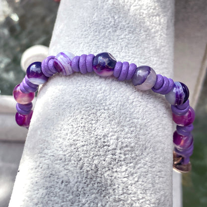 Leather and Purple Agate Bracelet