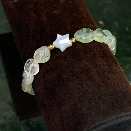 Prehnite gemstone and Mother and Pearl Star and Moon Bracelet