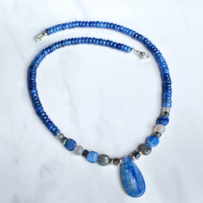 Kyanite, Labradorite gemstones, and Sterling Silver Necklace