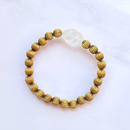 Brass and Quartz gemstone Stretch Bracelet