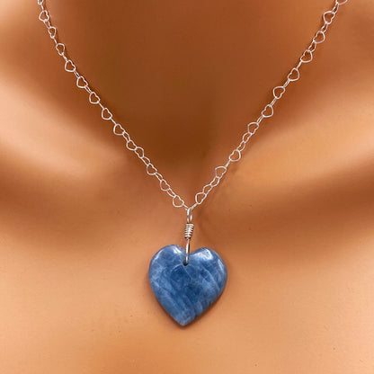 Aquamarine Pendant Heart and Sterling Silver Necklace