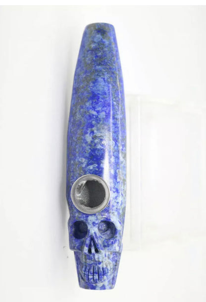 Natural Lapis Lazuli Carved Skull Pipe