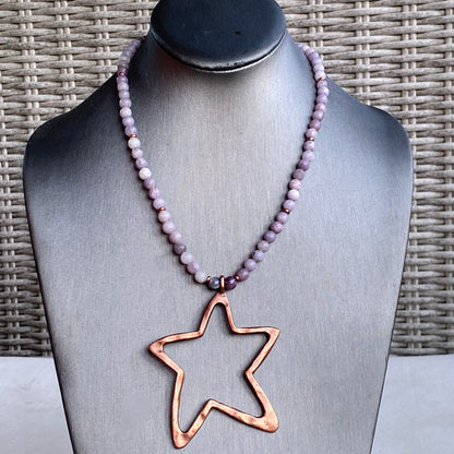 Pink Tourmaline gemstone with Copper Star pendant Necklace