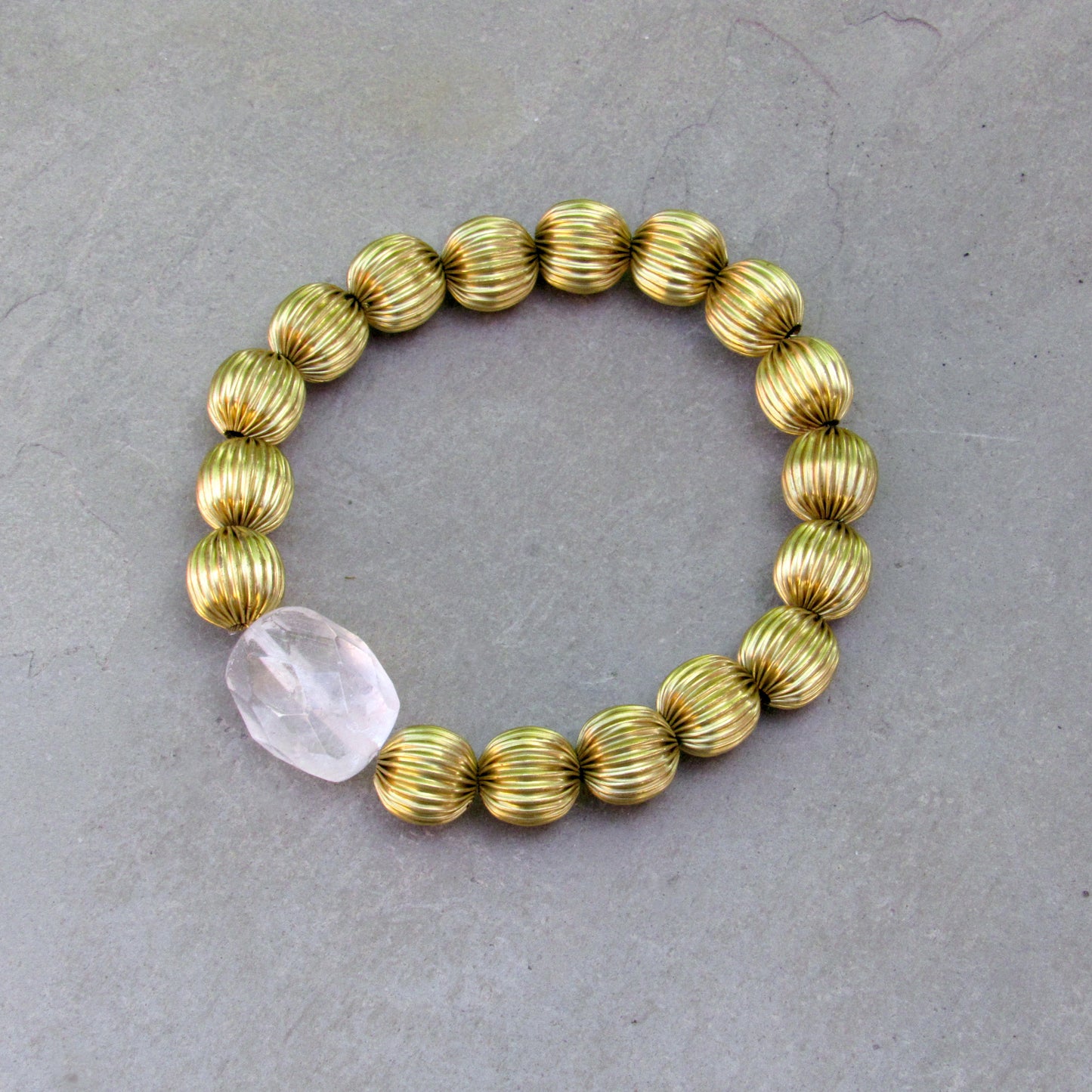 Brass and Quartz gemstone Stretch Bracelet