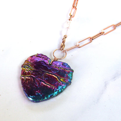 Crystal Heart coated Titanium, Pink Topaz gemstone, and 14Kt Rose Gold Fill