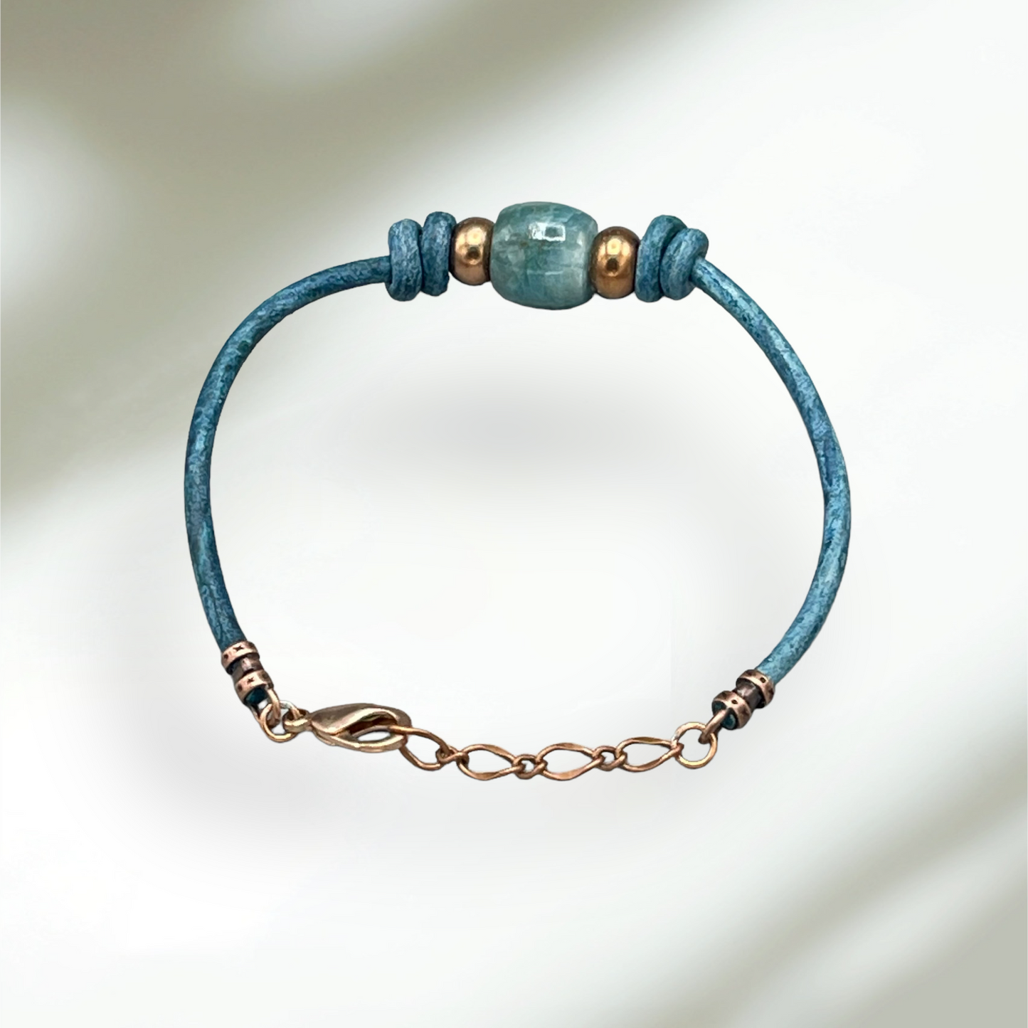 Apatite and Copper Leather Bracelet