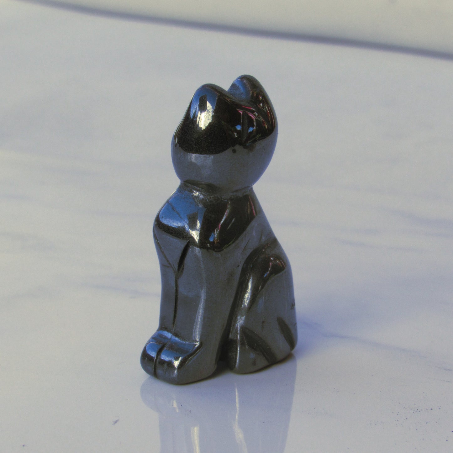 Natural Hematite Kitty Cat Figurine