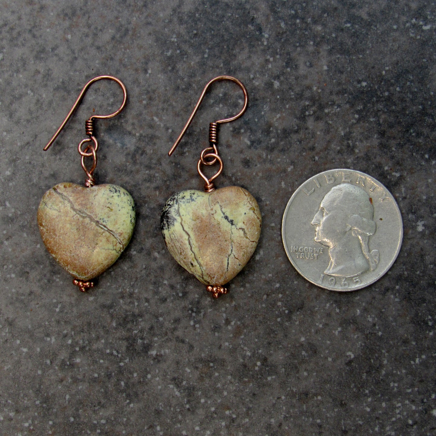Yellow Turquoise Heart Hand Wrapped Drop Earrings