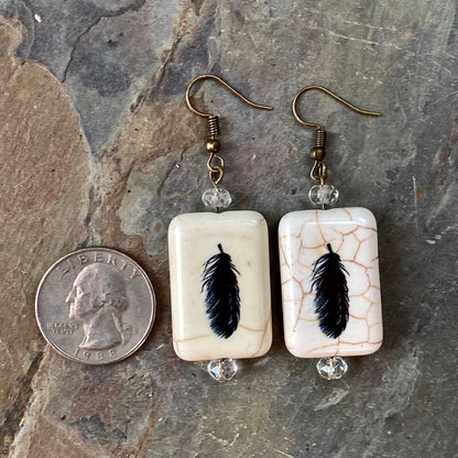 Painted Feather earrings with citrine gemstones.