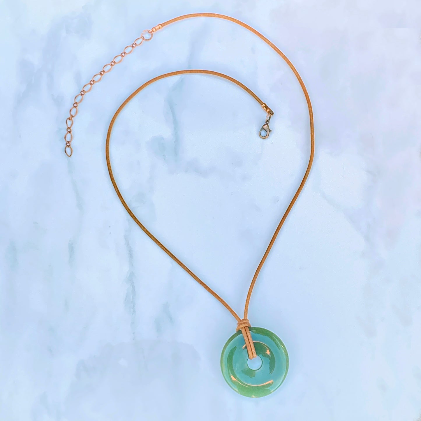 Green Aventurine and Leather Necklace