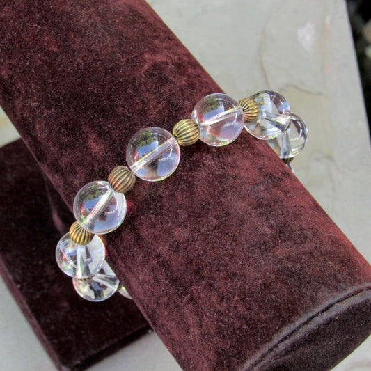 Clear Quartz and Brass Bracelet