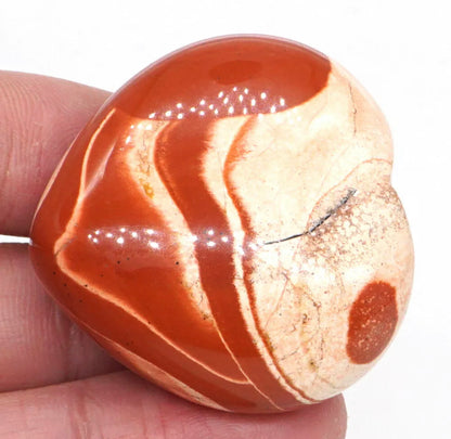 Love Heart Natural Red Flower Jasper Carved Palm Stone Crystal Healing Gift