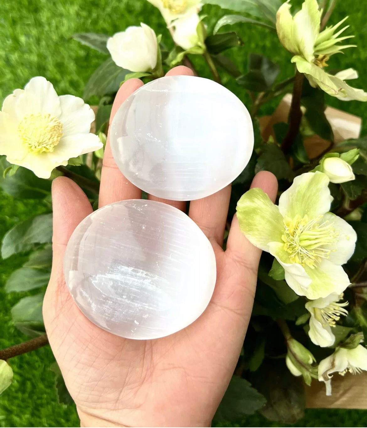 Selenite gemstone Palm Stone