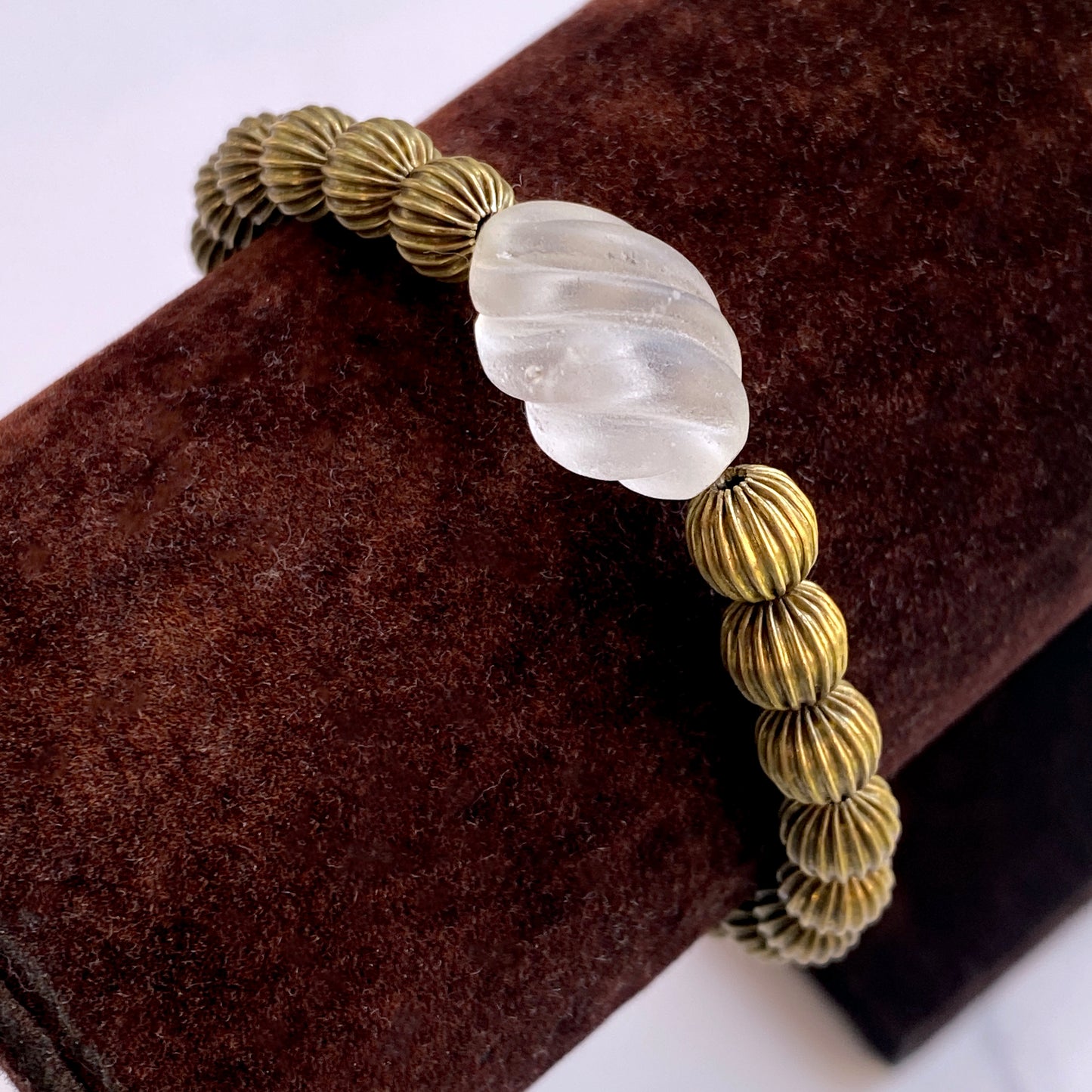 Brass and Quartz gemstone Stretch Bracelet