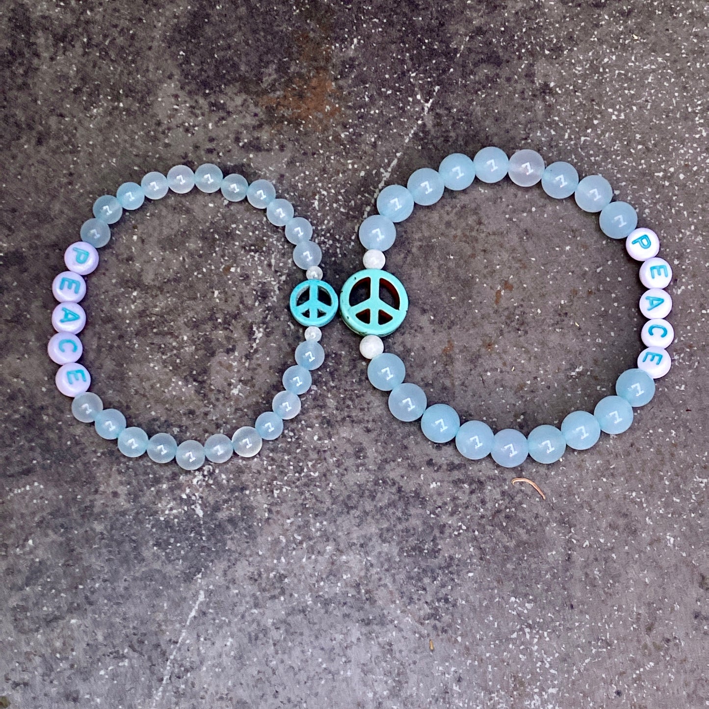 Blue Agate and Howlite Peace Sign Stretch Bracelet in Men or Women size