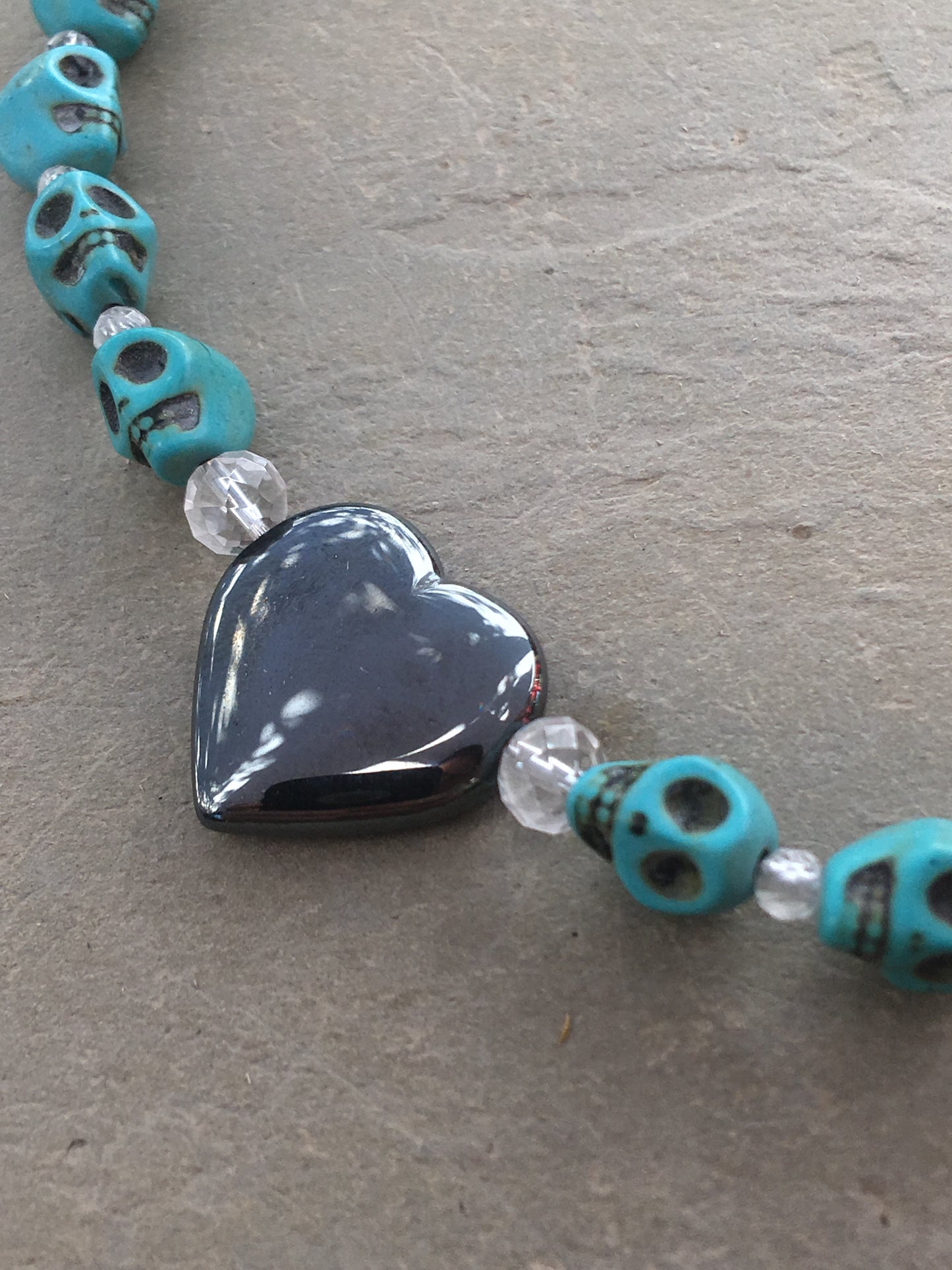 Women's Light Blue Skull & Gemstone Heart necklace