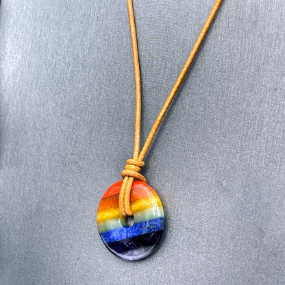 Rainbow Bonded Agate Gemstones Leather Necklace