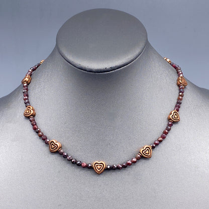 Garnet and Copper Heart Necklace