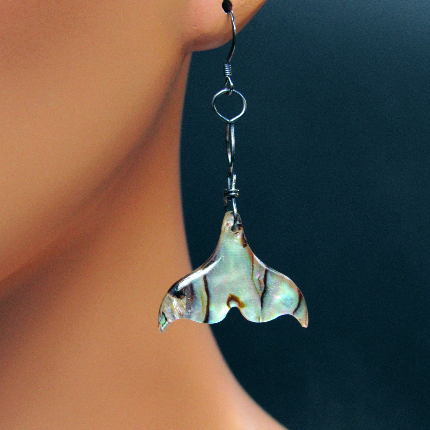 Mermaid Tail Ablaone Earrings on Oxidized  Sterling Silver