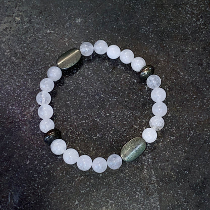 Angola Quartz and Pyrite gemstone stretch Bracelet